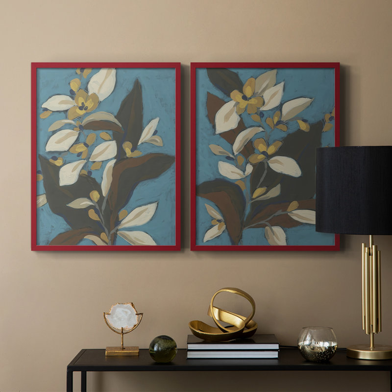 «Blue Shadow Garden I», reproduction encadrée de qualité supérieure - prête à être accrochée - aucun clou requis - aucun clou requis