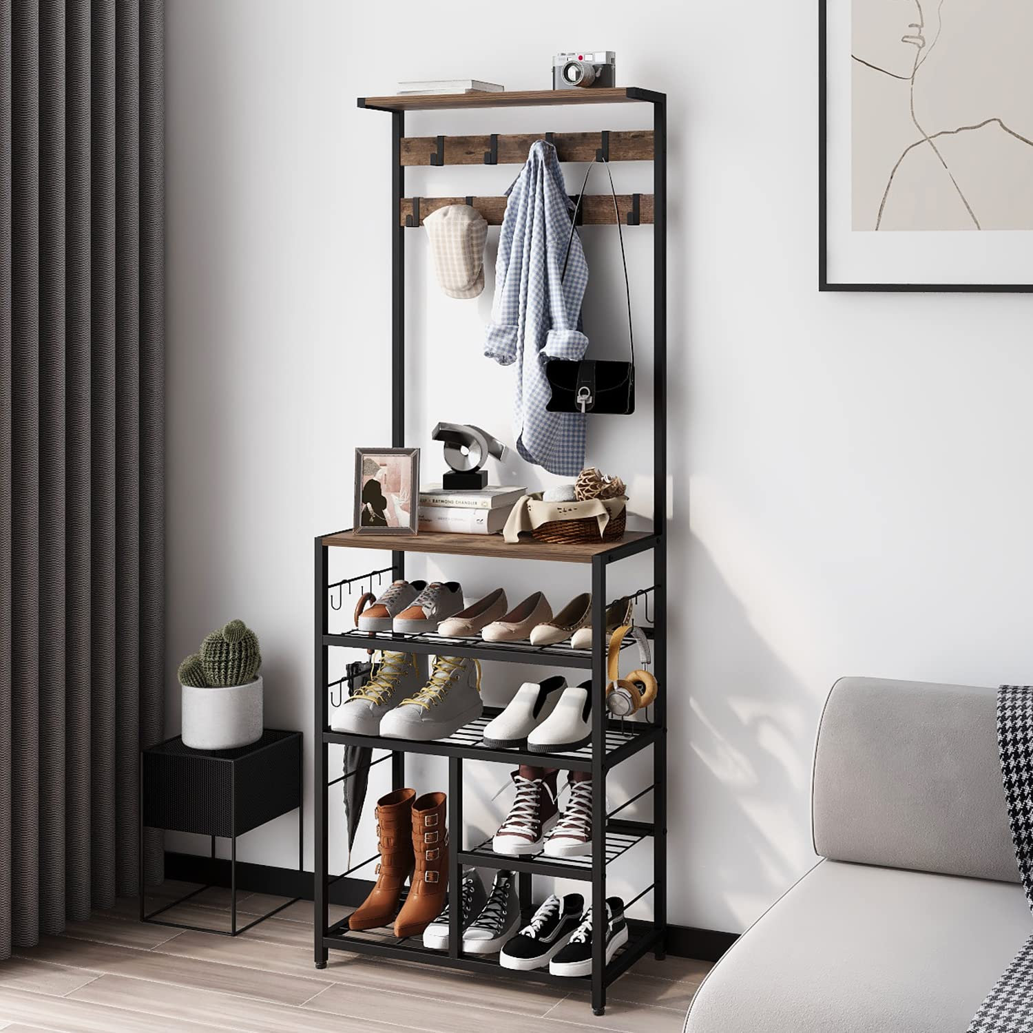 Tree Shoe Rack 17 Stories Vintage Large 5-Tier Hall Tree With Console Table Entryway ...