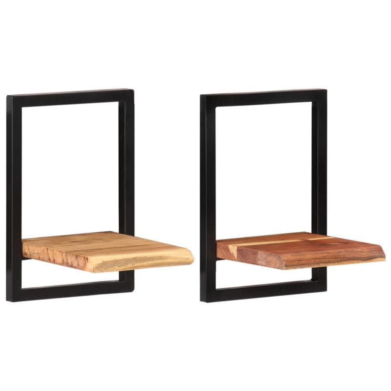 Raekwon 2 Piece Acacia Solid Wood Floating Shelf with Live Edge, 35cm H x 25cm W x 25cm D