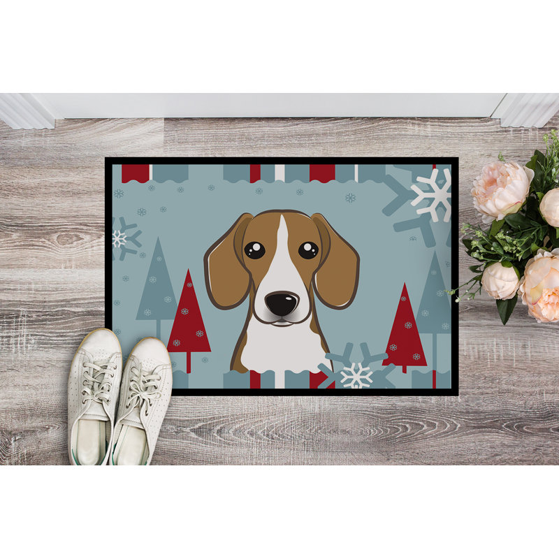 Tapis d'extérieur antidérapant Jennah Winter Holiday Beagle, 2 pi x 3 pi