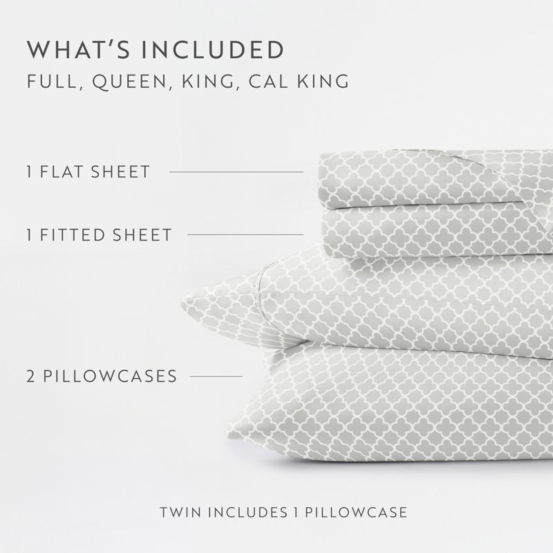 Simply Soft™ Pattern Microfiber Sheet Set, Full, Gray Quatrefoil