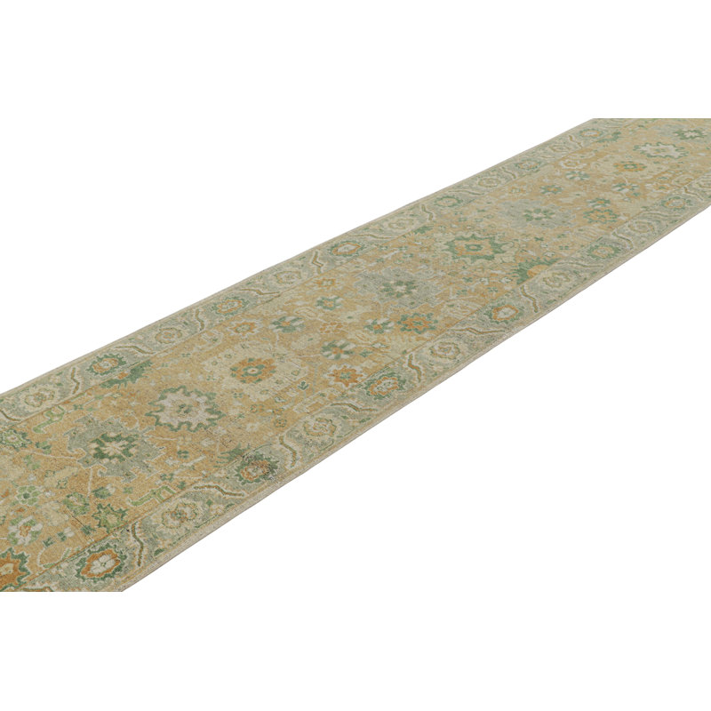 Rug & Kilim’S Modern Oushak Style Extra-Long Runner In Brown And Green With Florals