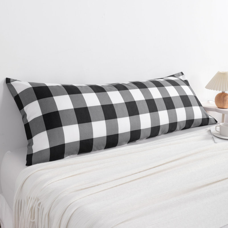 Taie d'oreiller verticale, microfibre brossée 1800TC et joint étanche, Noir / blanc carreauté