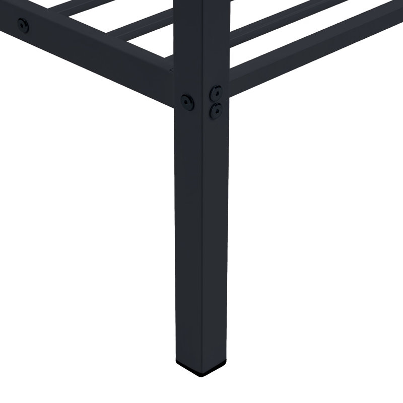 Full Over Full Low Profile Metal Bunk Bed with Ladder, Heavy Duty Black Bunk Bed Frame for Kids, No Box Spring Needed, Space-Saving Design for Small Rooms