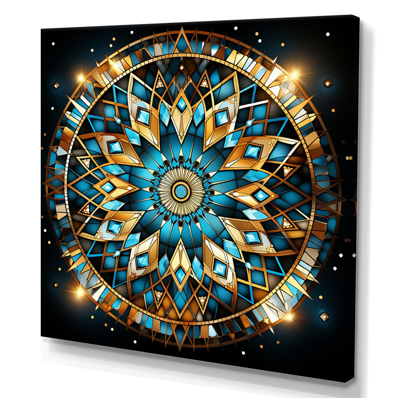 Art mural mandala II bleu et doré, Toile tendue, H 30 po x l 30 po