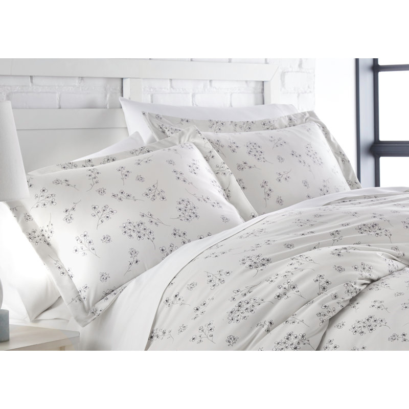 Sweet Florals Gray Microfiber Full/Queen Duvet Cover Set