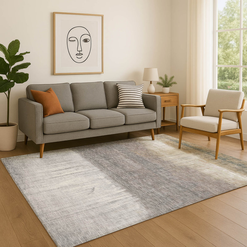Premium Machine Washable Mayfield Abstract Rug, Taupe, 5' x 7'6"