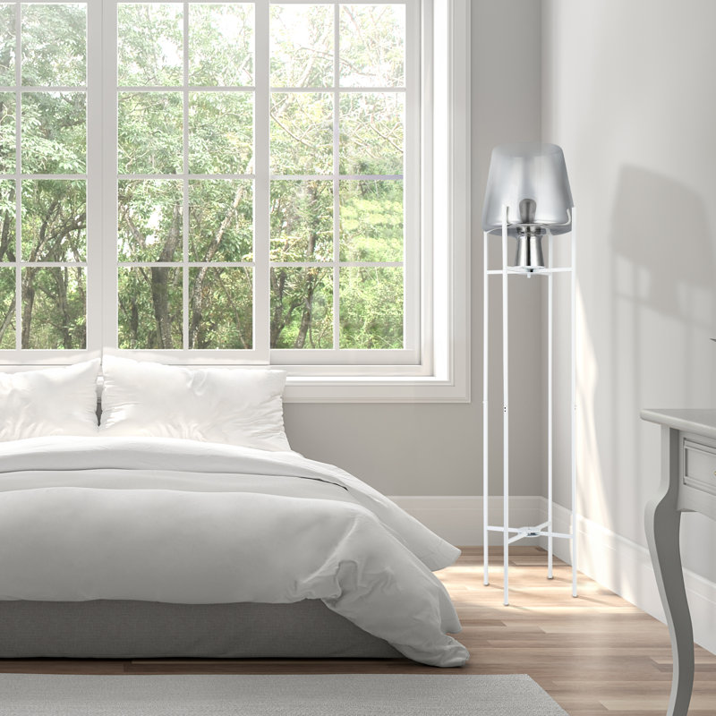 Lampe sur pied moderne 61 "H Nadia, Blanc, Argent