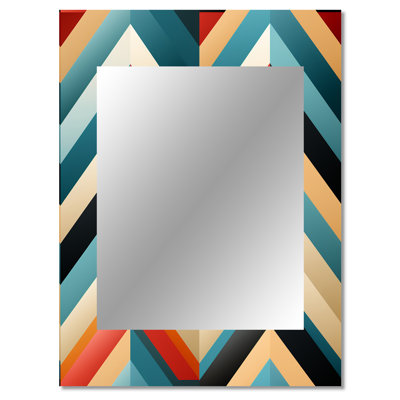 Feune Mid Century Geometric Blue And Beige Pattern - Geometric  Mirror, Geometric Decorative Wall Mirror, Printed Metal Art