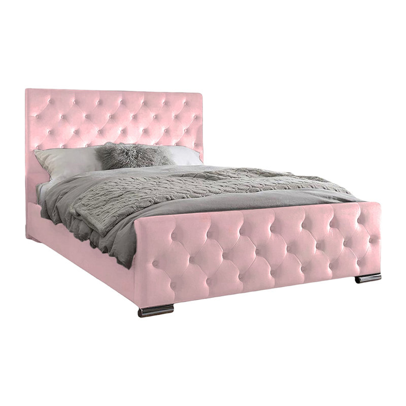 Carlos Upholstered Bed Frame, Pink, Super King (6')