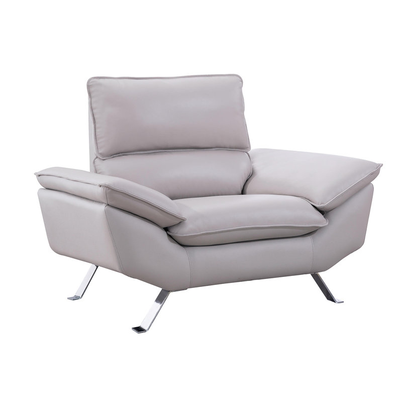 Clendon Upholstered Armchair, Light Gray Genuine Leather