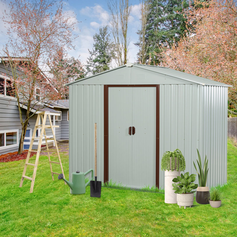 8Ft X 4Ft Outdoor Metal Storage Shed With Metal Foundation, White