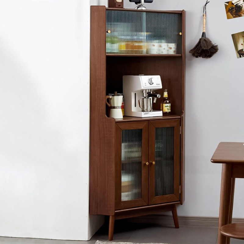 Armoire de coin en bois massif brun noisette