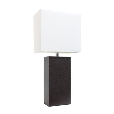  Lampe de table moderne en cuir avec abat-jour en tissu blanc