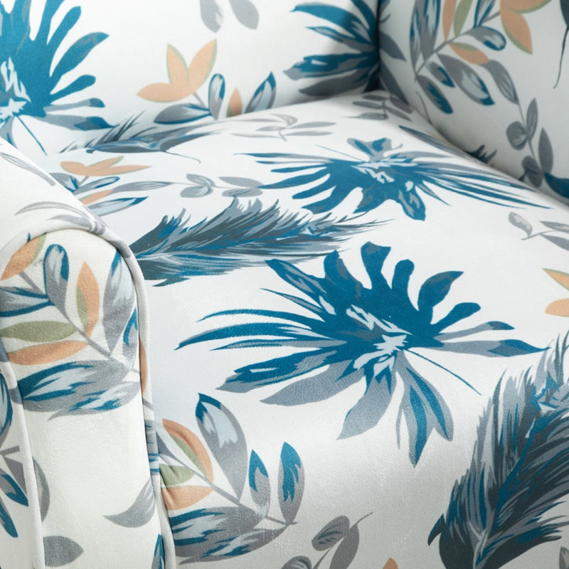 Fauteuil à oreilles Mid-Century moderne avec pieds robustes en bois, Blue Floral