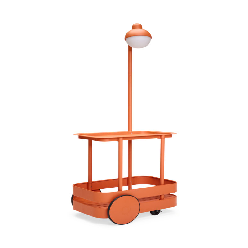 Tangerine Rectangular Bar Cart with Storage and LED Lights