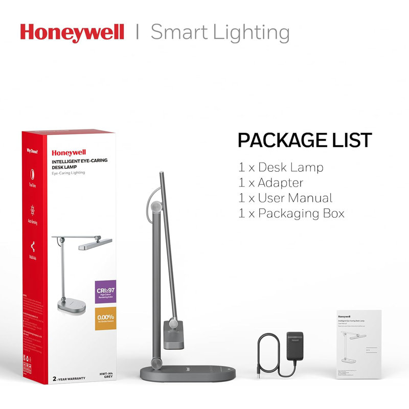 Honeywell H4 Sunturalux Eye-Caring LED Desk Lamp, Dimmable 3 Color Modes, Auto Dimming, Timer