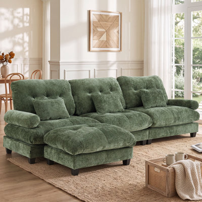 114.2'' Upholstered Chenille Sectional Sofa With Ottoman