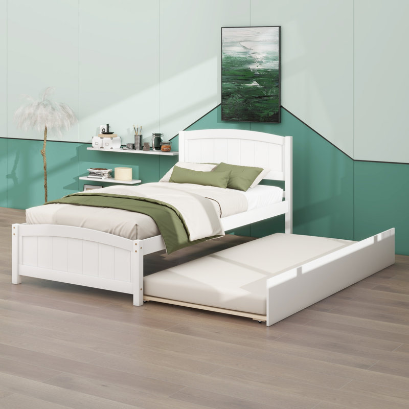 Lit plate-forme avec lit gigogne, blanc