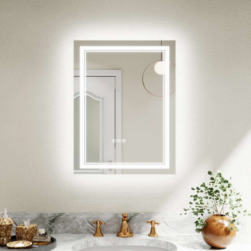 Aolaith Wall Mounted Rectangular Frameless Anti Fog LED Light Bathroom Mirror,Dimmable Vanity Mirror, 20" x 28"