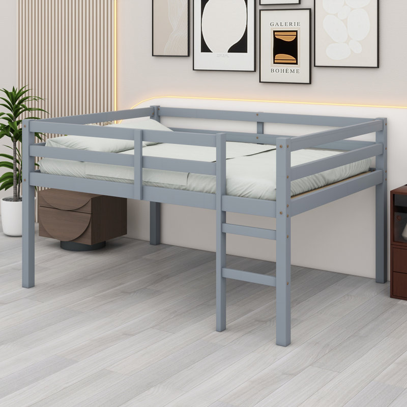 Lit mezzanine en bois avec échelle, Gris