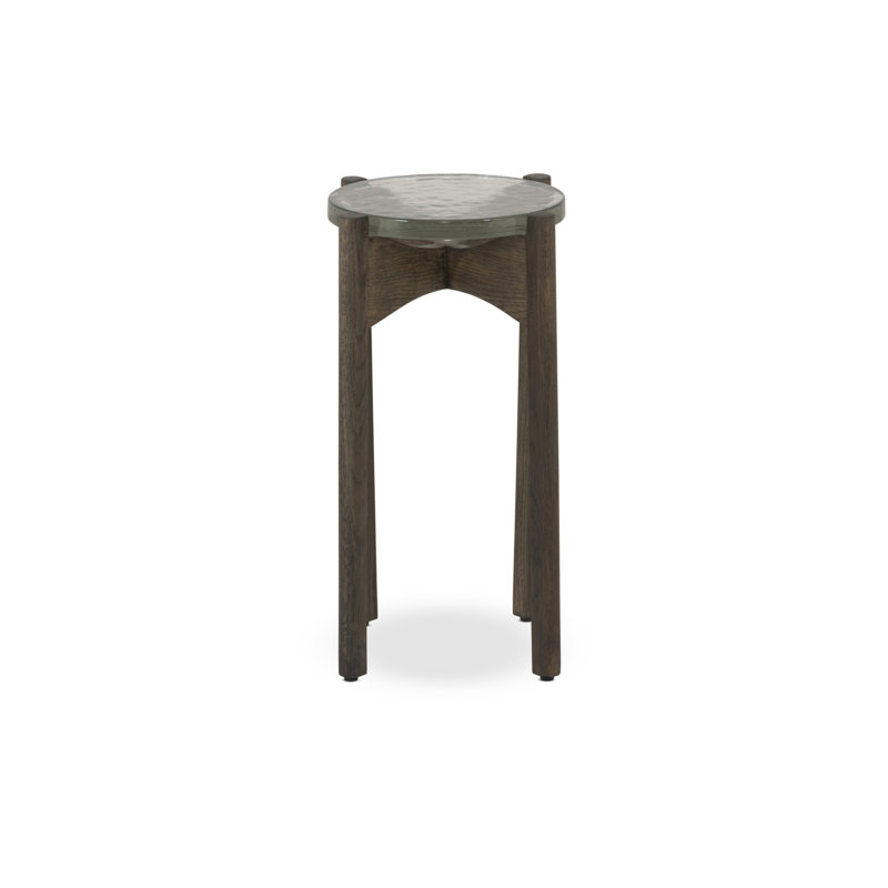 Relo Glass End Table, Clear, Light Tobacco Oak