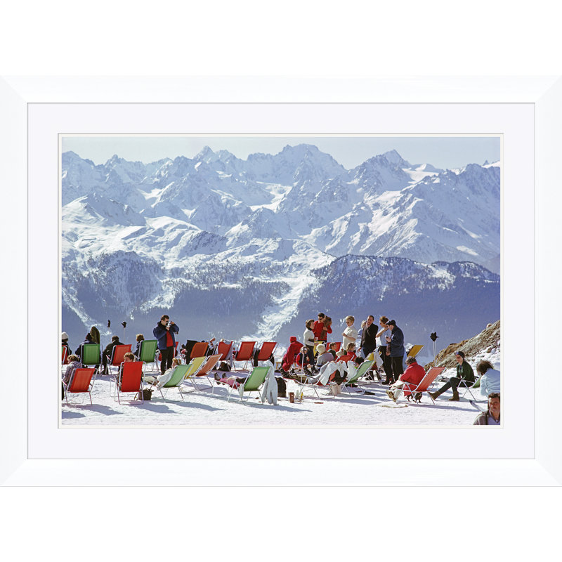 Lounging In Verbier Print by Slim Aarons, White Single Picture Framed, 30" H x 41" W x 1.5" D