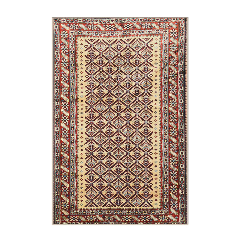 Tapis traditionnel jaune / rouge, Rectangle 5 pi x 7 pi