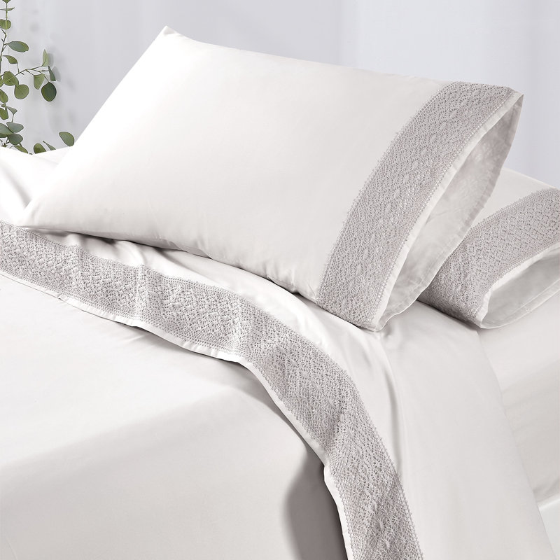 Modern Threads 4 Piece Microfiber Sheet Set – Soft Cooling Bed Sheets with Crochet Lace – Deep Pocket, Wrinkle Free, Breathable, Hotel Luxury Bedding