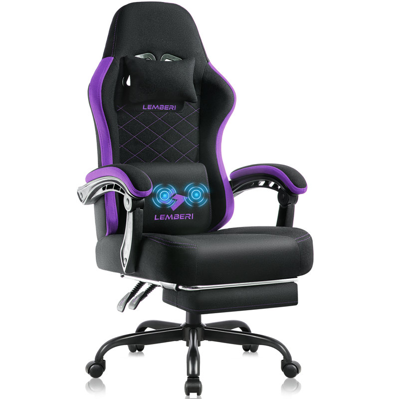 Gaming Chair With Footrest, Racing Style Computer Gamer Chair With Headrest And Lumbar Support, Black/Purple