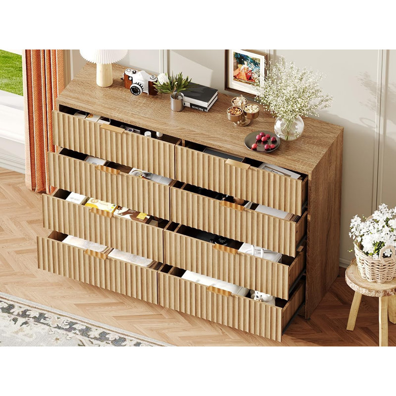 8/9 Drawer Fluted Dresser with Metal Handle, Modern Chest of Drawers for Bedroom & Living Room, Brown