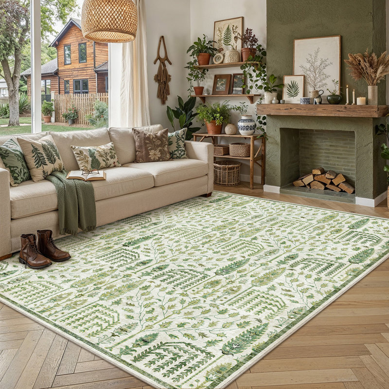  Tapis oriental cerise lavable à la machine avec envers antidérapant, Rectangle 5 pi x 7 pi
