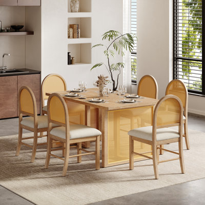 Ensemble de table de salle à manger 7 pièces avec 6 chaises en rotin