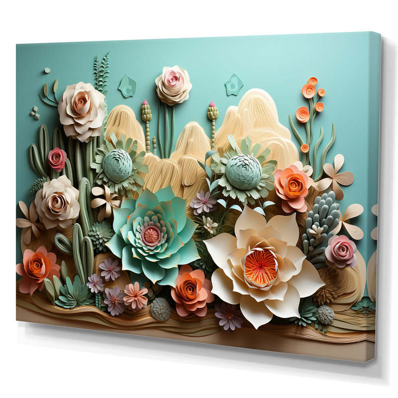 " Cactus Mint Mirage ", 24" H x 32" W x 1" D, Wrapped Canvas