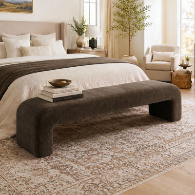70" W Upholstered Fabric Waterfall Bench