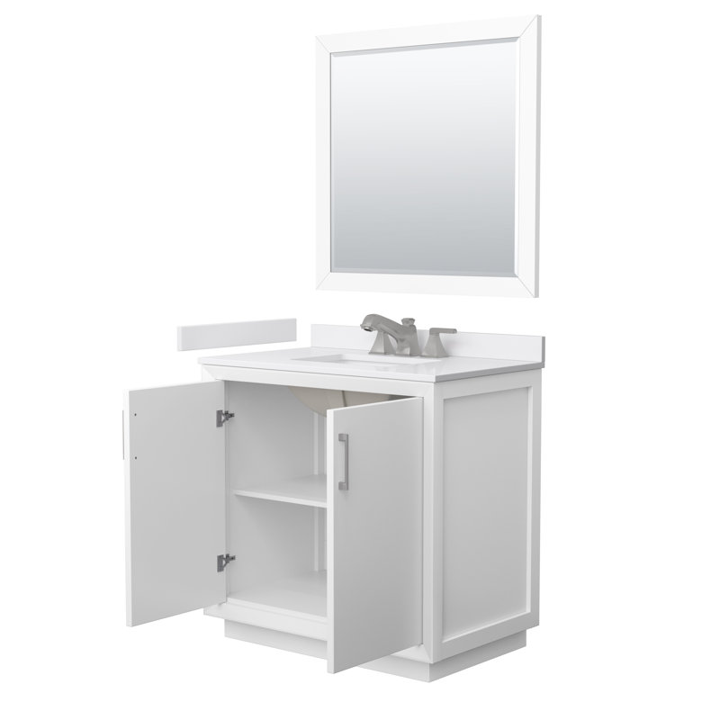 Strada 36" Freestanding Single Bathroom Vanity with Cultured Marble Top, Brushed Nickel, White