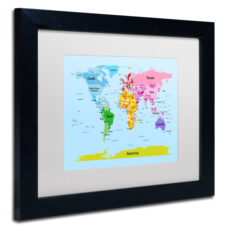 " World Map For Kids ", 11" H x 14" W, Black Framed