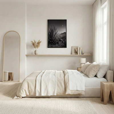 Black And White Agave Plant In Desert Landscape With Moon Canvas Wall Art