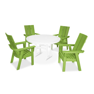 POLYWOOD Modern Curveback Adirondack 5-Piece Nautical Trestle Dining Set