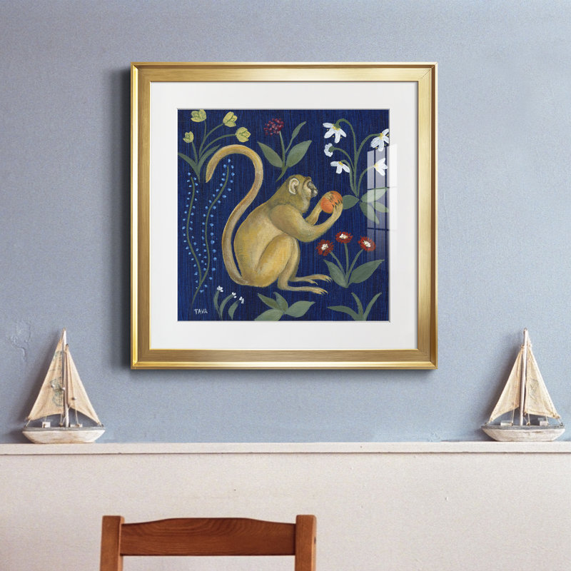 Venezia Monkey Garden I - peinture encadrée, H 17,5 po x l 17,5 po x P 1,5 po, Encadrement doré