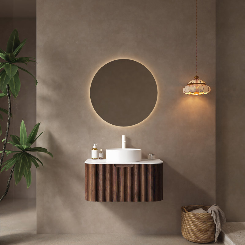 30" Bathroom Vanity Wall-Mounted Floating Vanity with Sink, Walnut