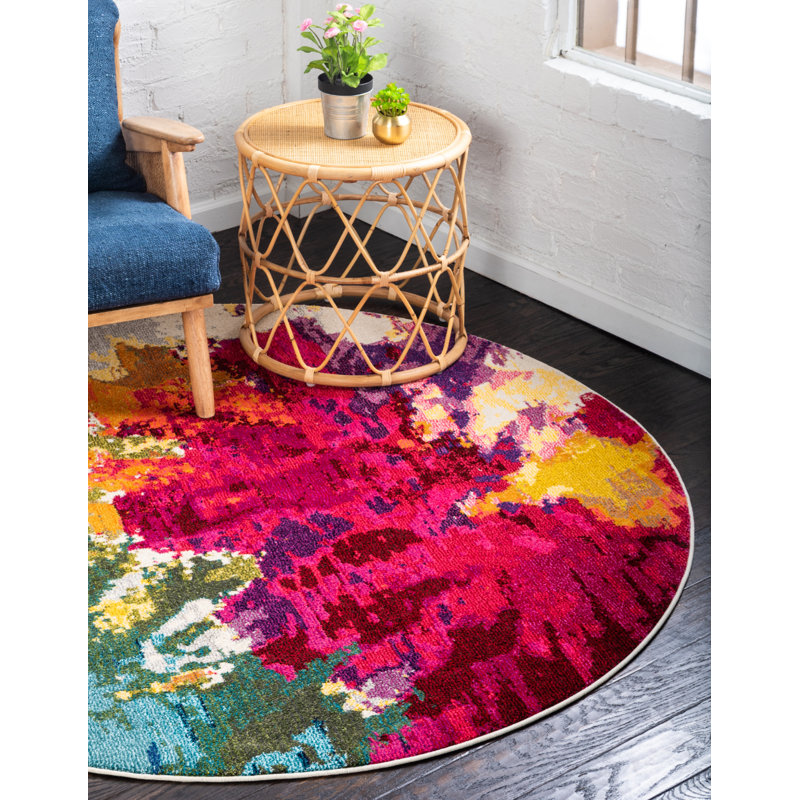 Rizer Washable Floral Indoor Rug, Round 6'1"