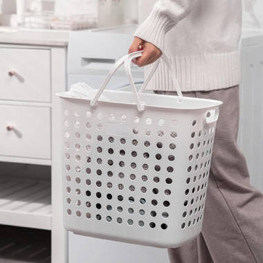 White Stackable Laundry Basket with Grey Handles