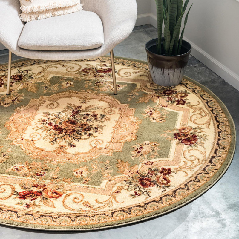 Aracelia Green/Beige Area Rug, Round 13'1", Green/Beige