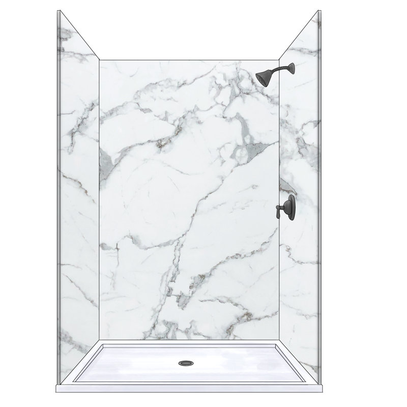 Bordure de panneau de douche en composite à trois parois l 60 po x H 80 po x P 36 po Polymarm - paroi arrière transparente 60 po