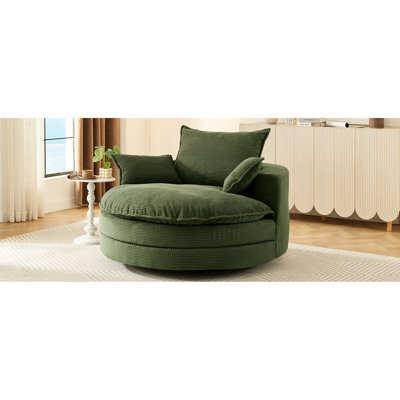 Fauteuil pivotant à 360 degrés avec coussin double couche et 3 oreillers, soutien complet du corps, assise profonde, velours côtelé doux, rotation fluide, coussins décoratifs pivotants amovibles, idéal pour la lecture, la sieste.