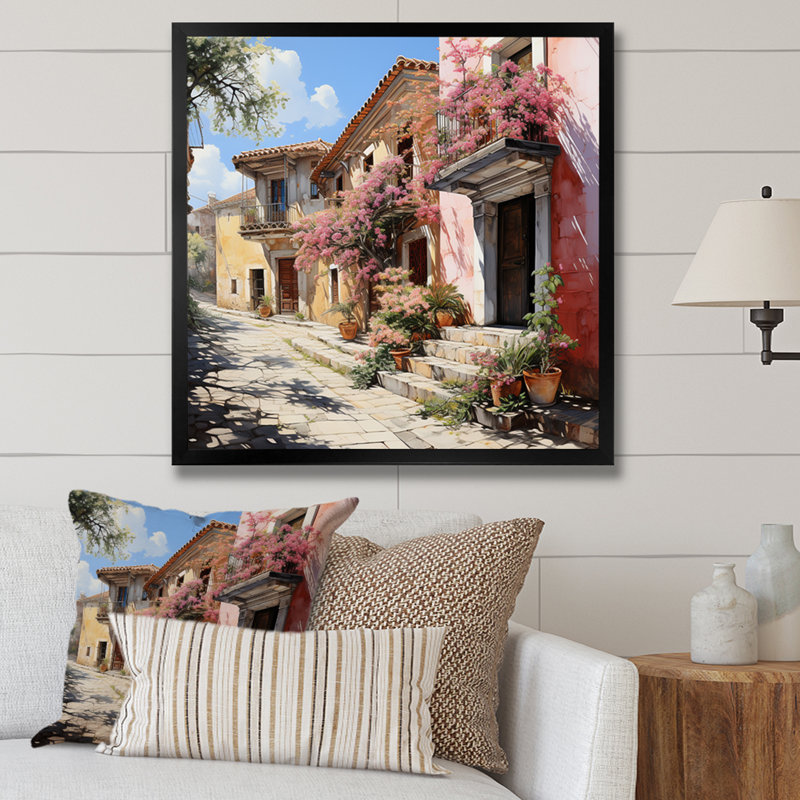 «Mexique Colonial Charm» - art mural mexicain, H 36 po x l 36 po x P 1,5 po, Cadre simple noir