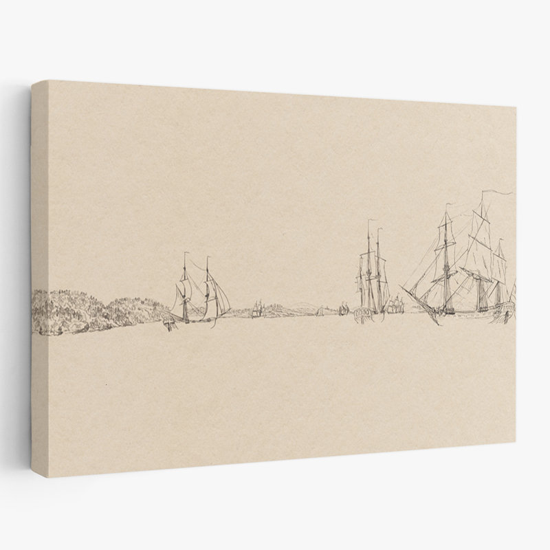 Esquisse contemporaine et traditionnelle du port II, H 24 po x l 16 po