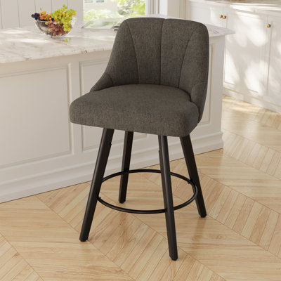 Ensemble de 1 tabourets de bar pivotants, tabourets de bar à hauteur de comptoir avec dossier, tabourets d'îlot de cuisine en tissu de lin, pivotant à 360 °, pieds en bois d'hévéa, siège à coussin épais, pour salle à manger grise