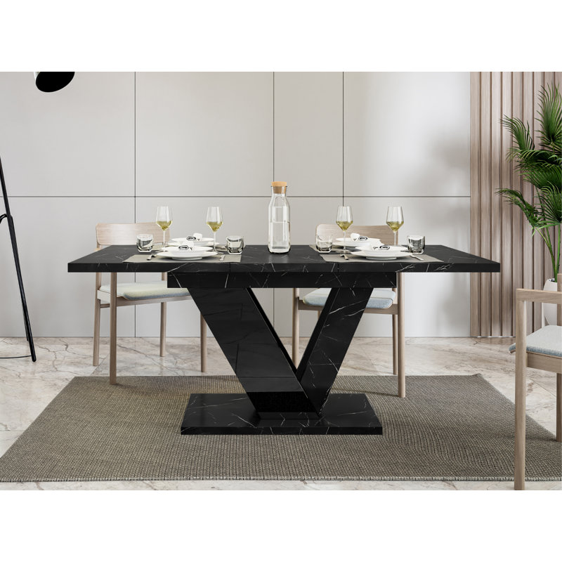 Extendable Dining Table 120-160x80x75 cm Rectangular Dubai Black Royal Marble Effect, Black Marble Effect